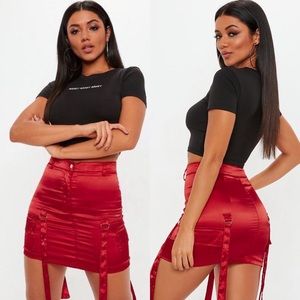 NWT Red Satin Cargo Skirt